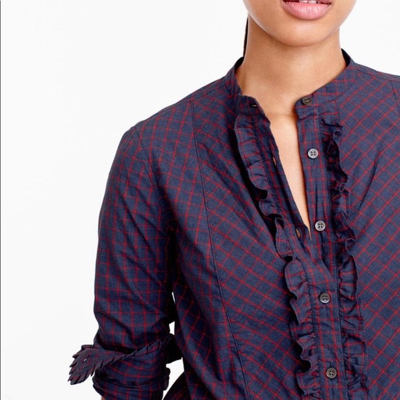 J. Crew Tops - J. CREW popover plaid check ruffle top
